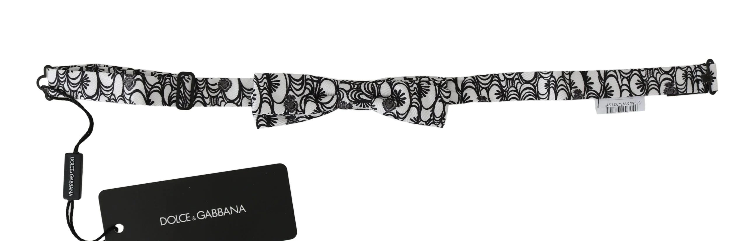 Dolce & Gabbana White Pattern Silk Adjustable Neck Papillon Tie - Neckties