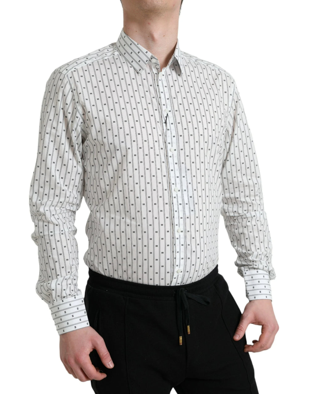 Dolce & Gabbana White Patterned Men GOLD Formal Dress Shirt - IT39 | S - Shirts