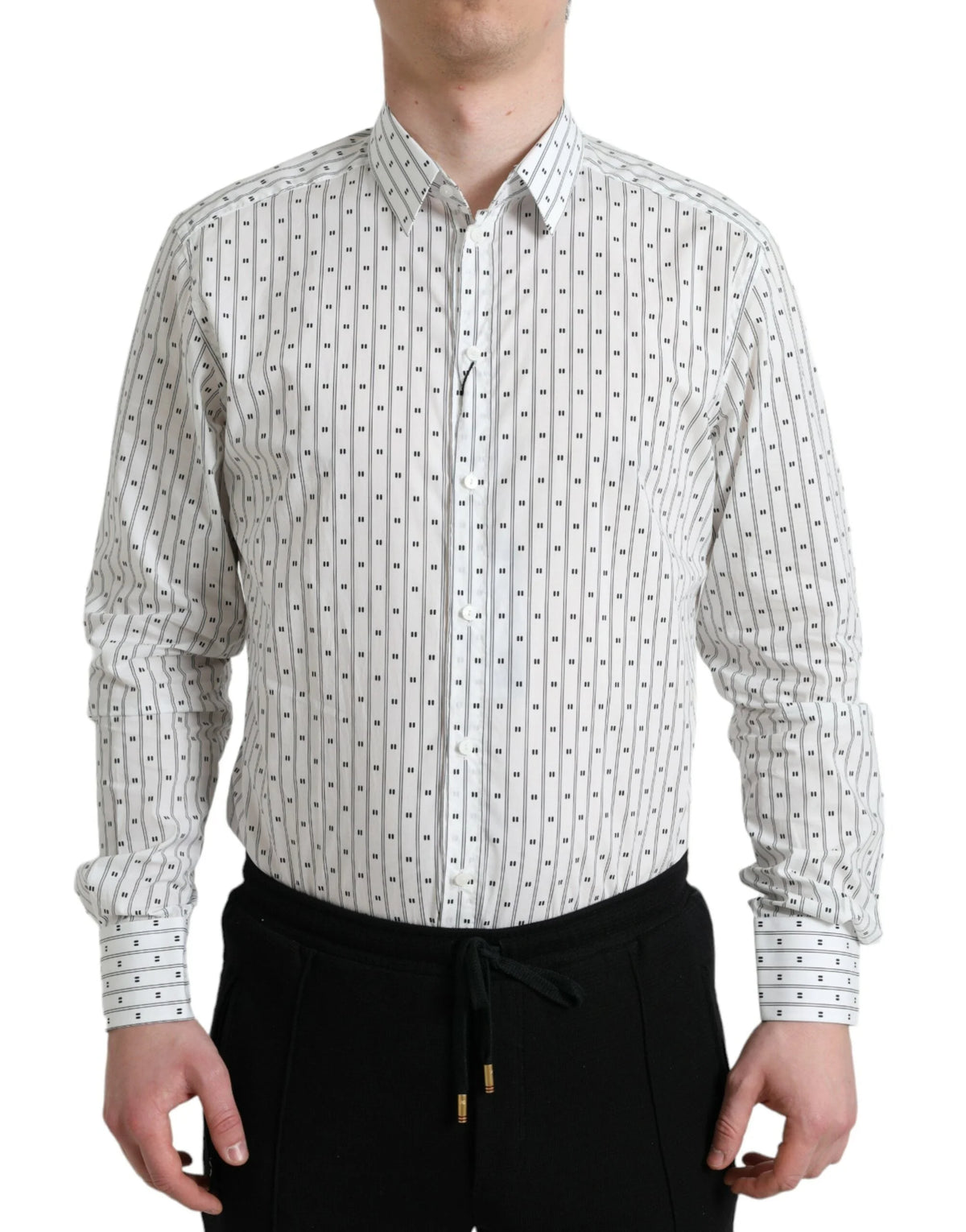 Dolce & Gabbana White Patterned Men GOLD Formal Dress Shirt - IT39 | S - Shirts