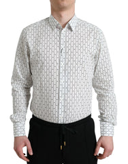 Dolce & Gabbana White Patterned Men GOLD Formal Dress Shirt - IT39 | S - Shirts