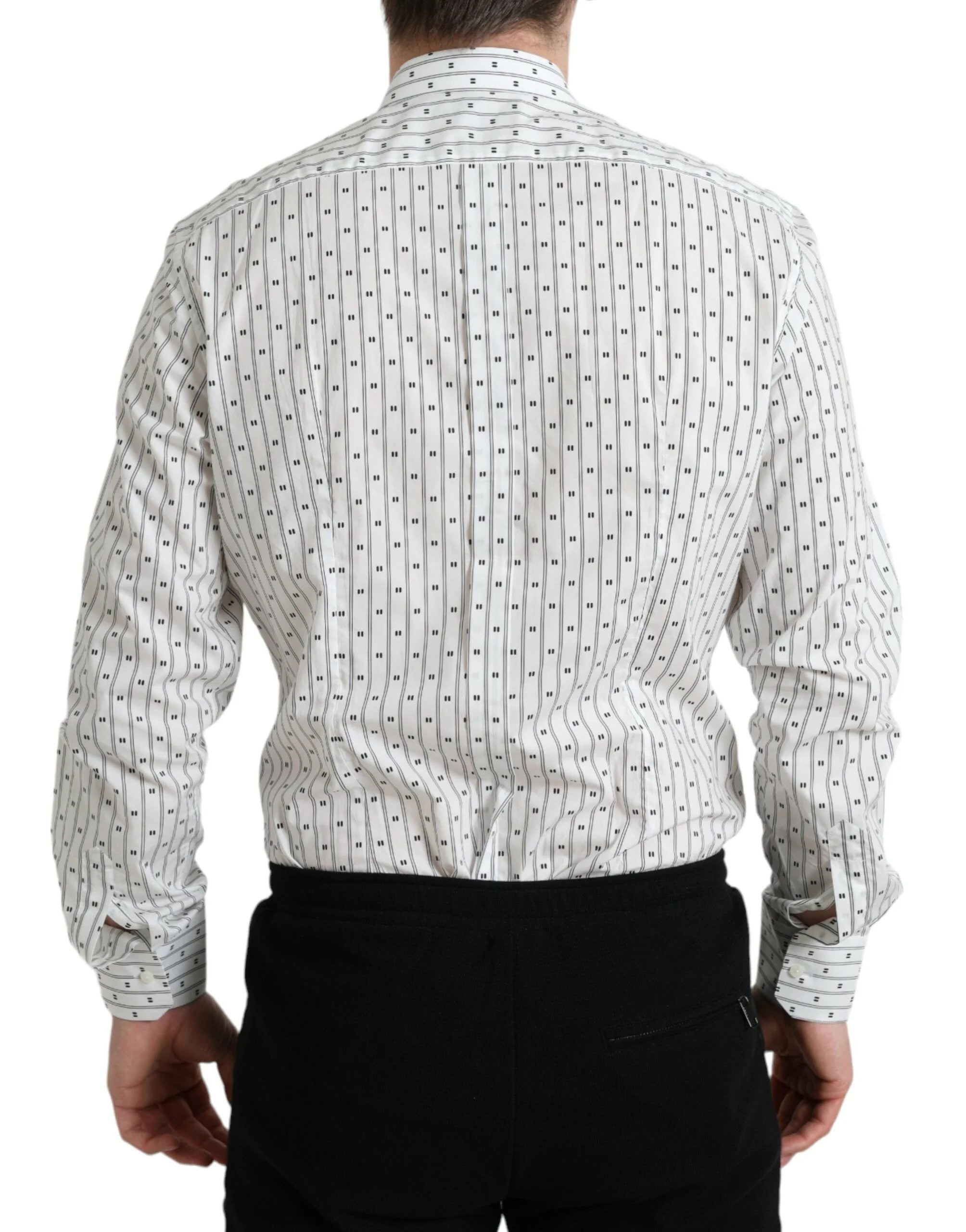 Dolce & Gabbana White Patterned Men GOLD Formal Dress Shirt - IT39 | S - Shirts