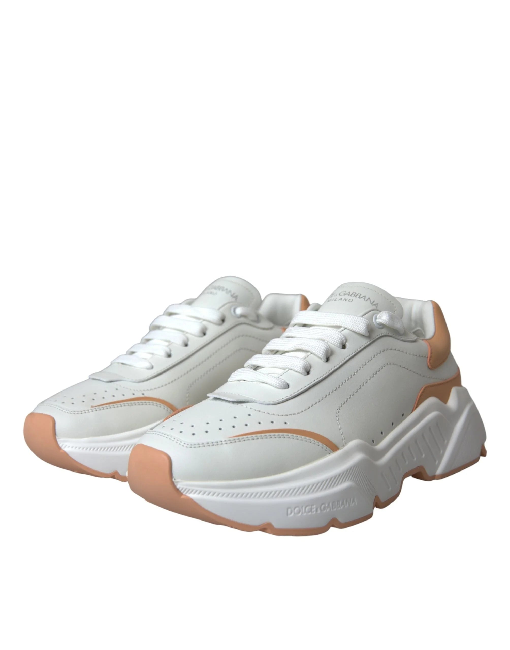 Dolce & Gabbana White Peach DAYMASTER Leather Sneakers Shoes - EU36.5/US6 - Sneakers