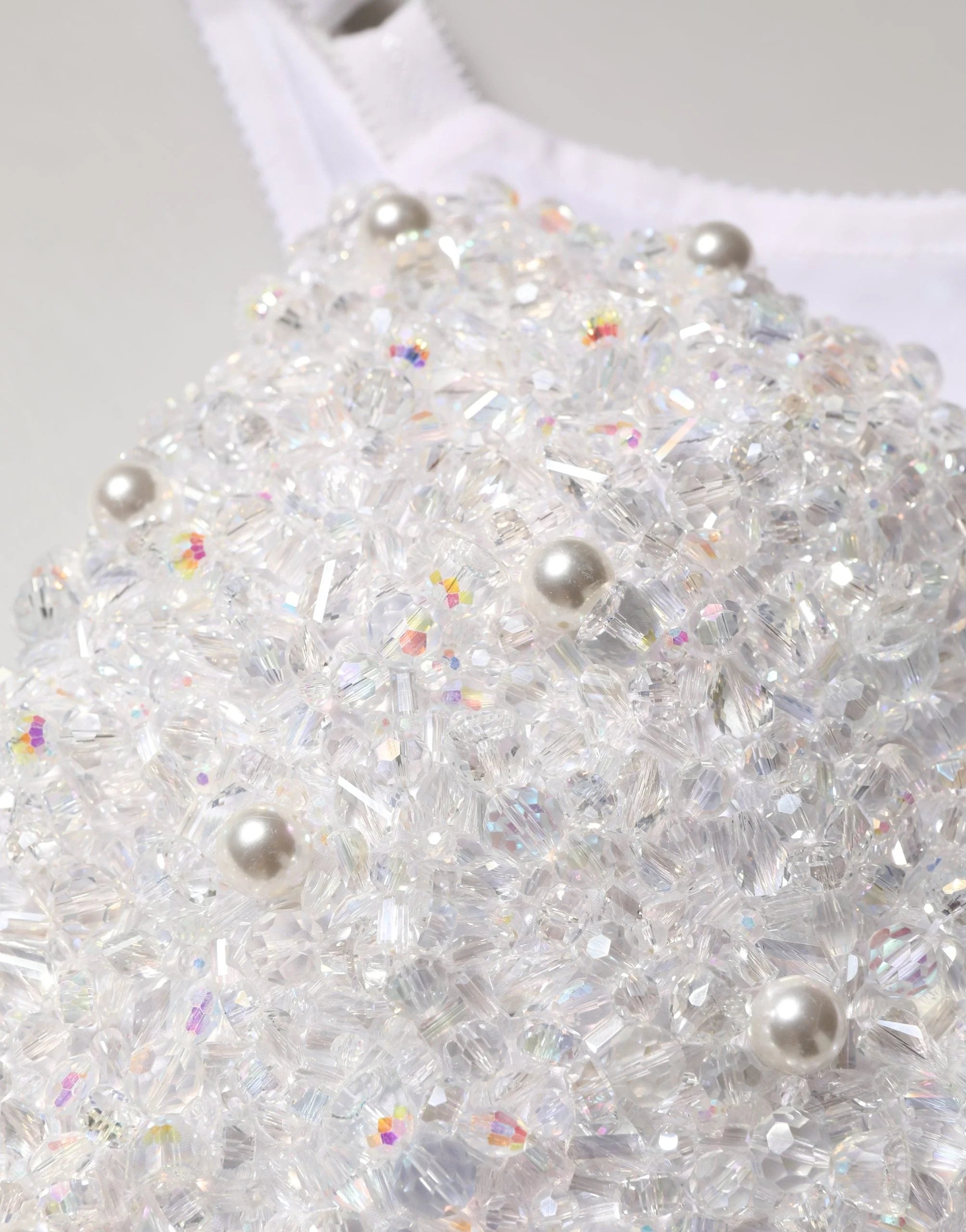 Dolce & Gabbana White Pearls Beaded Corset Bustier Crop Top