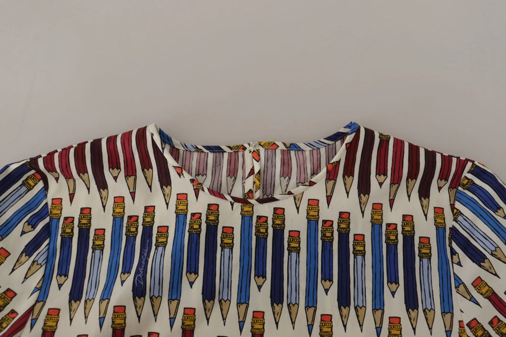 Dolce & Gabbana White Pencil Print Cotton T-shirt Blouse - Blouses