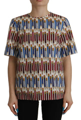 Dolce & Gabbana White Pencil Print Cotton T-shirt Blouse - Blouses