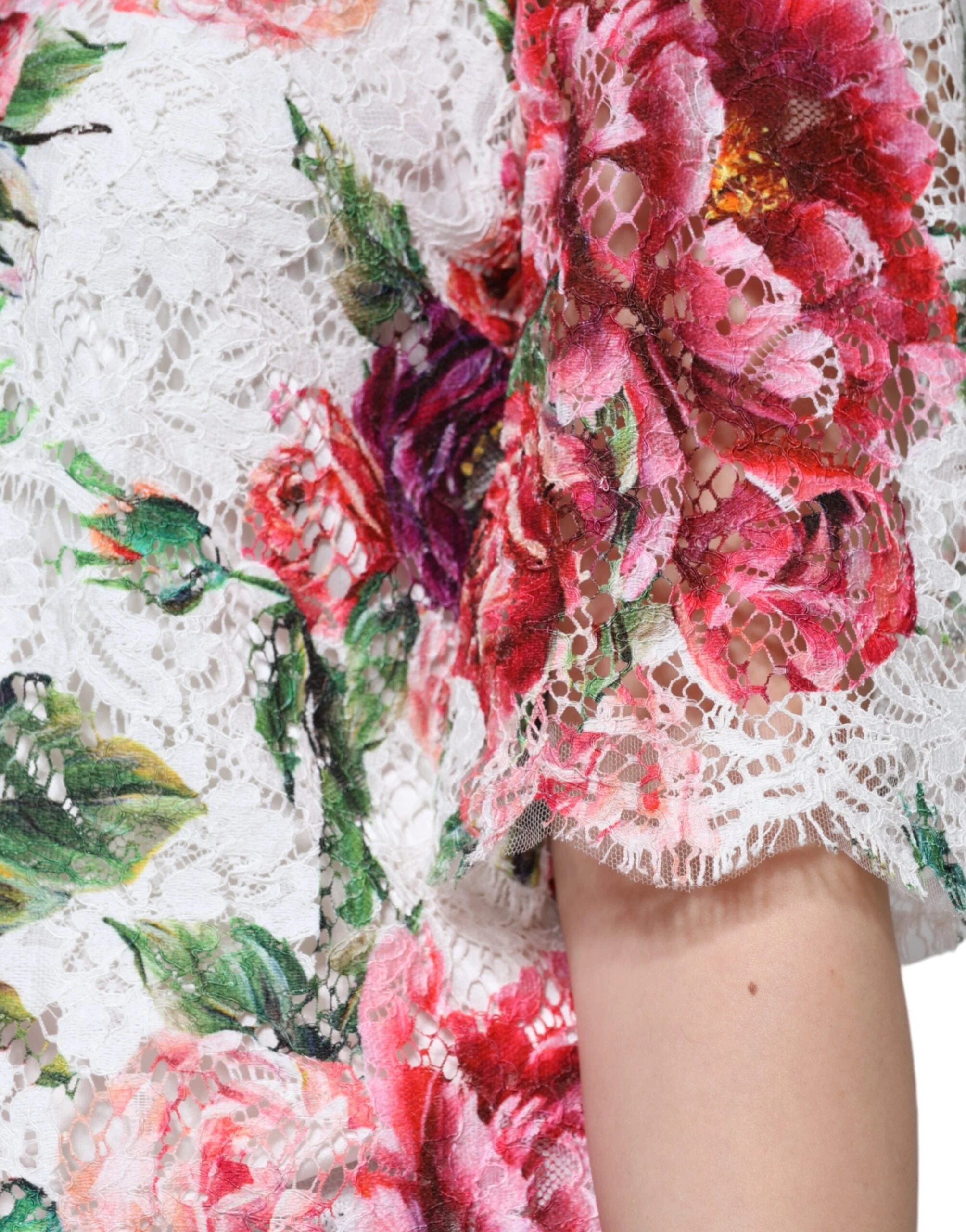 Dolce & Gabbana White Peony Lace Short Sleeves Blouse Top - Blouses