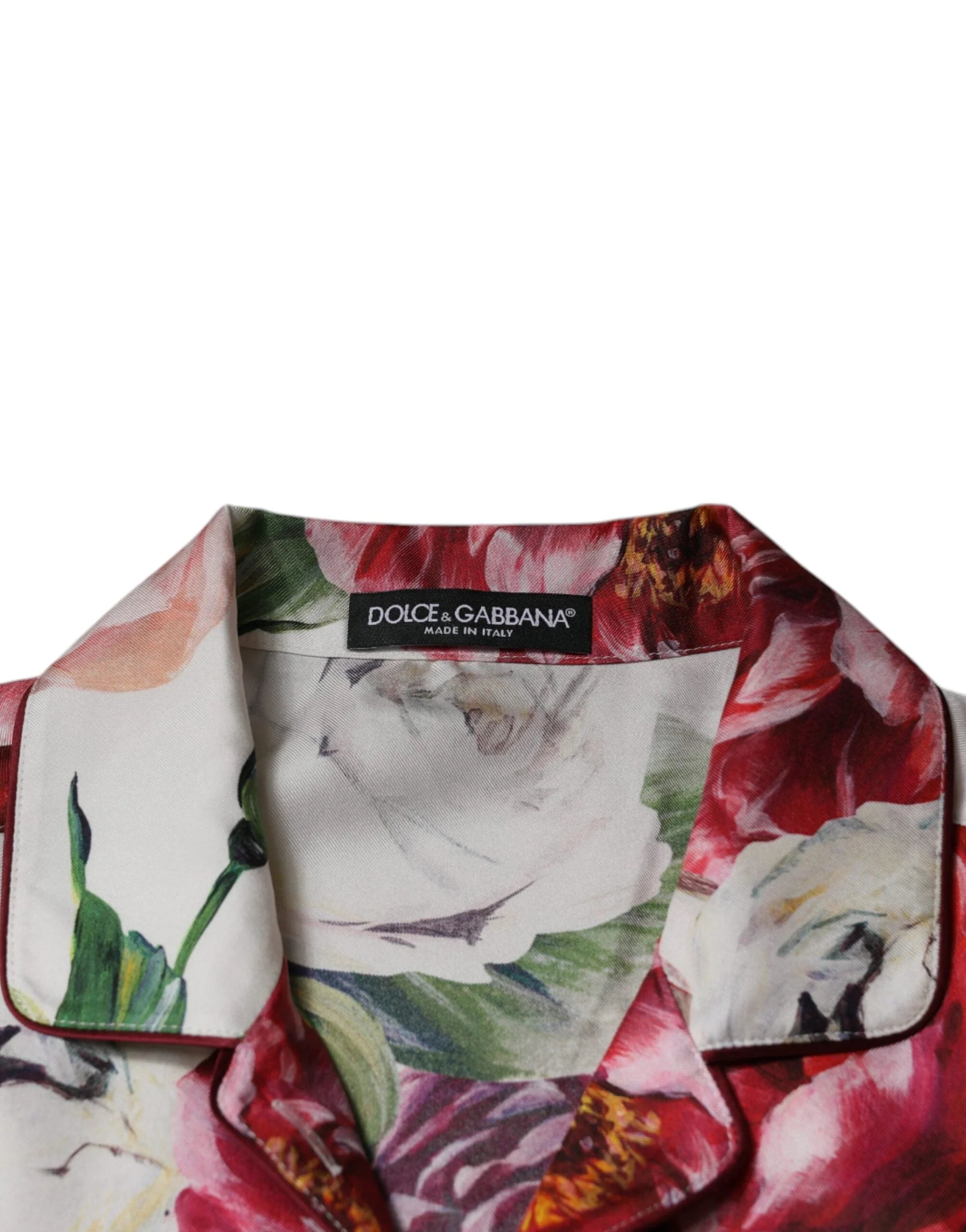 Dolce & Gabbana White Peony Silk Long Sleeves Collared Blouse Top - IT38 | XS - Blouses