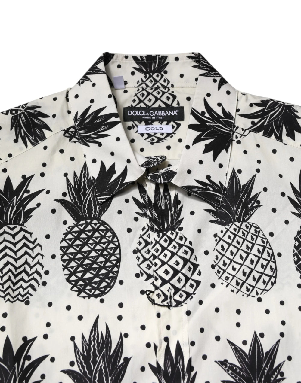 Dolce & Gabbana White Pineapple Print Long Sleeve GOLD Shirt - Shirts