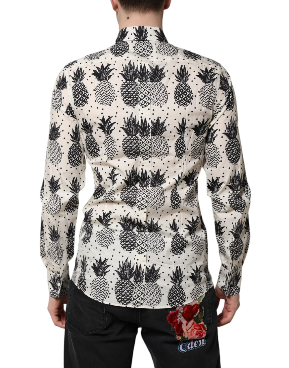 Dolce & Gabbana White Pineapple Print Long Sleeve GOLD Shirt - Shirts