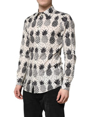 Dolce & Gabbana White Pineapple Print Long Sleeve GOLD Shirt - Shirts