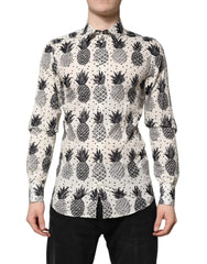 Dolce & Gabbana White Pineapple Print Long Sleeve GOLD Shirt - Shirts