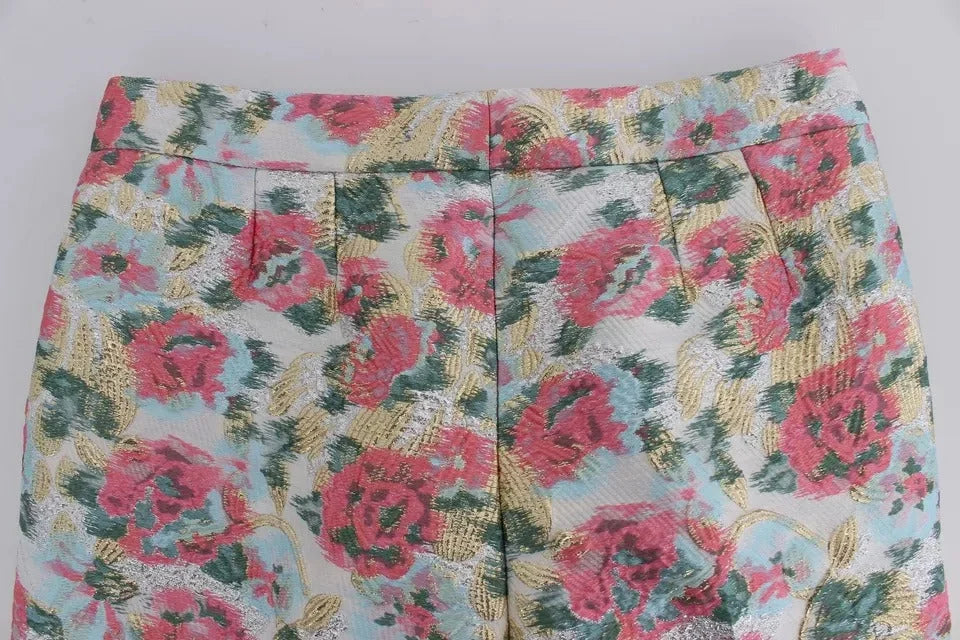 Dolce & Gabbana White Pink Floral Brocade Pants - IT40|S - Trousers