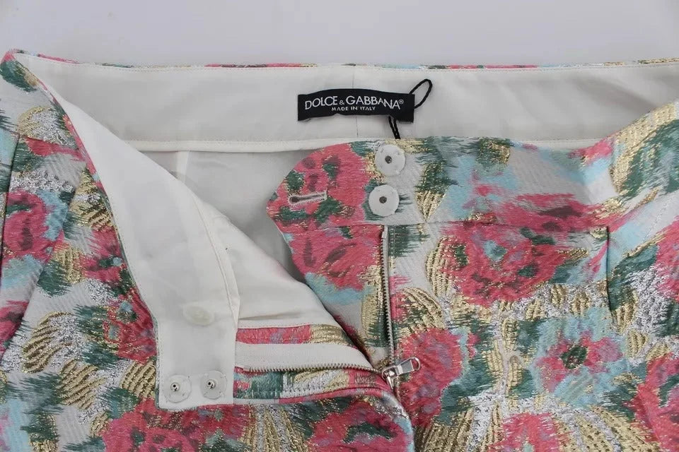 Dolce & Gabbana White Pink Floral Brocade Pants - IT40|S - Trousers