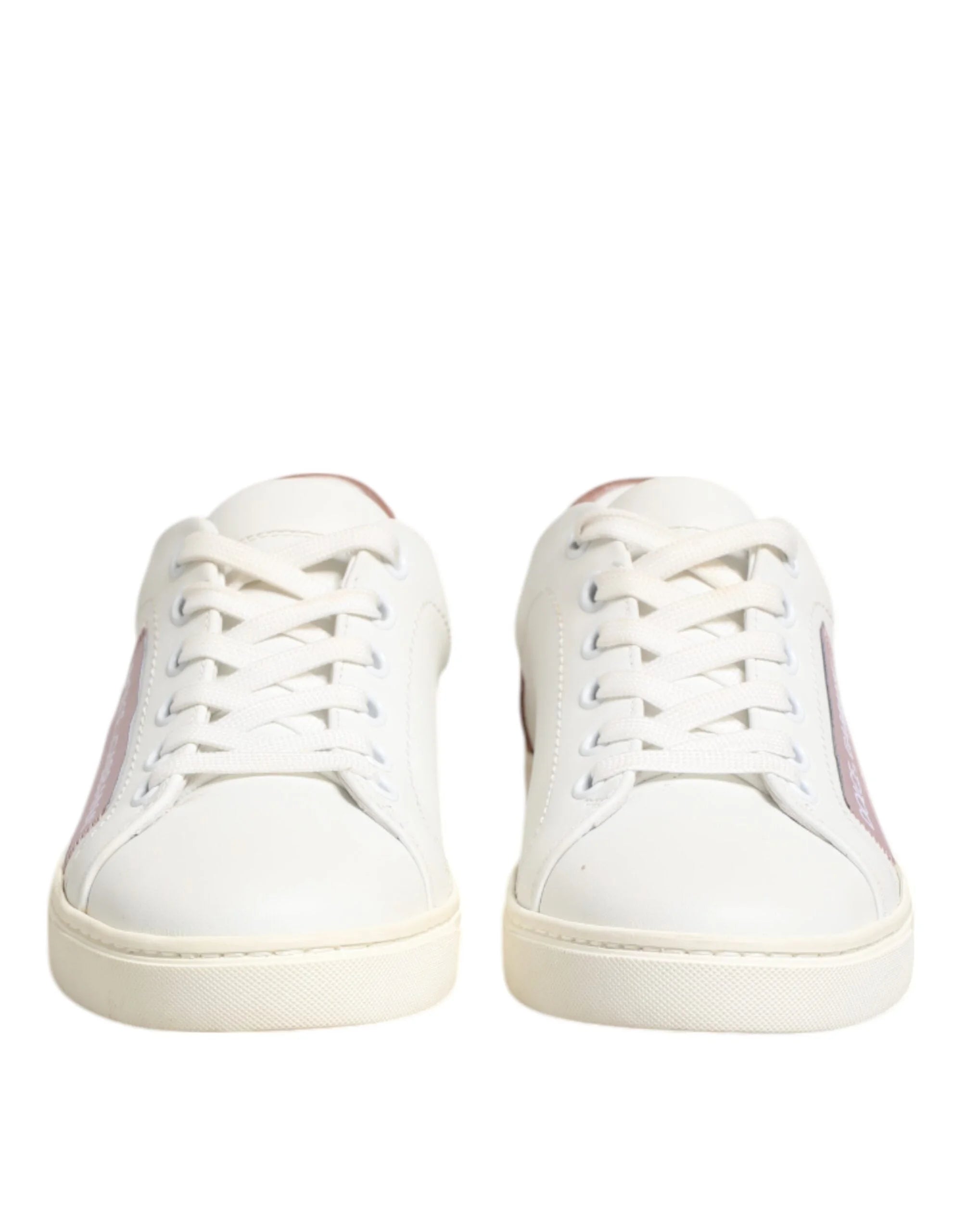 Dolce & Gabbana White Pink Leather Low Top Sneakers Shoes - Sneakers
