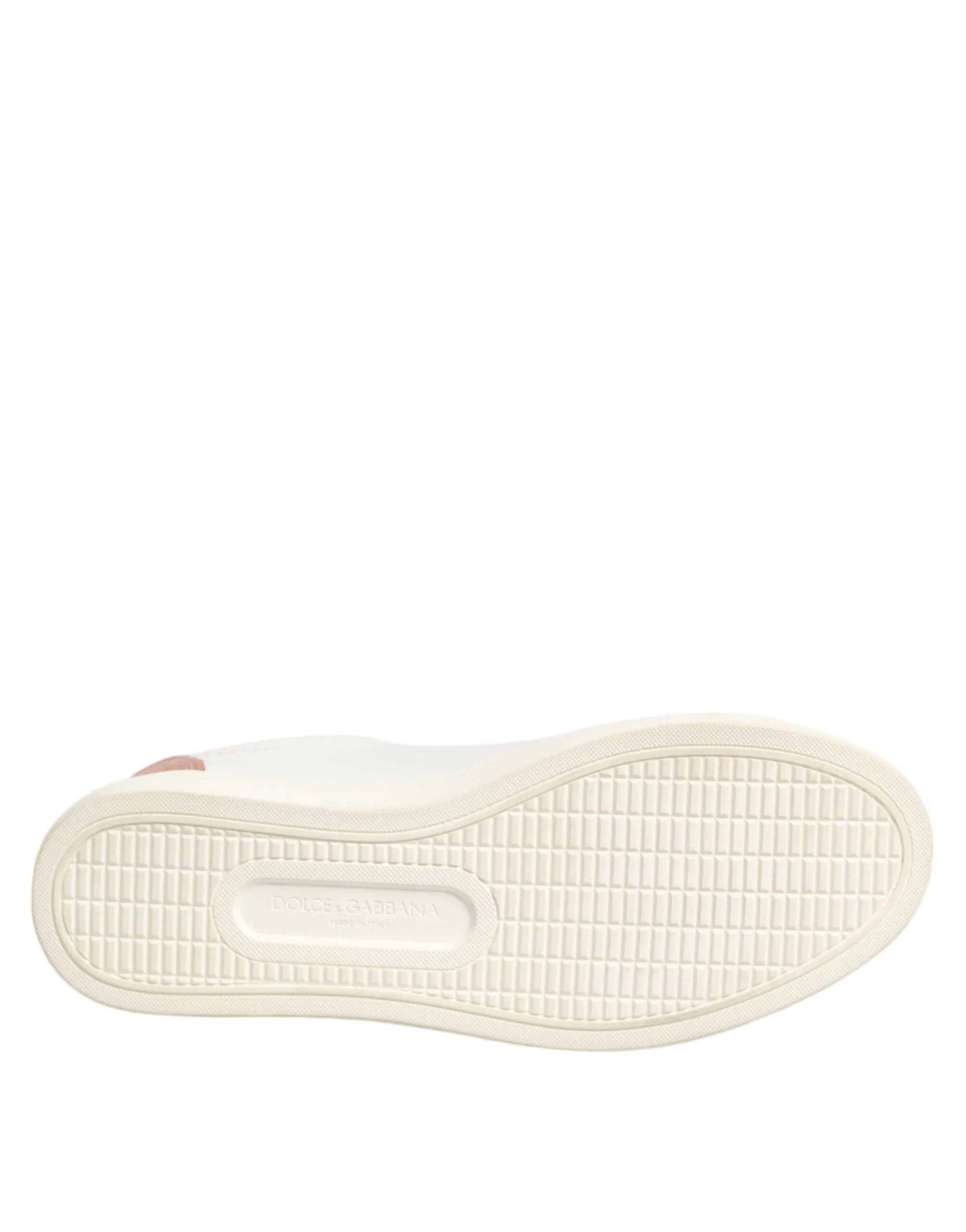 Dolce & Gabbana White Pink Leather Low Top Sneakers Shoes - Sneakers