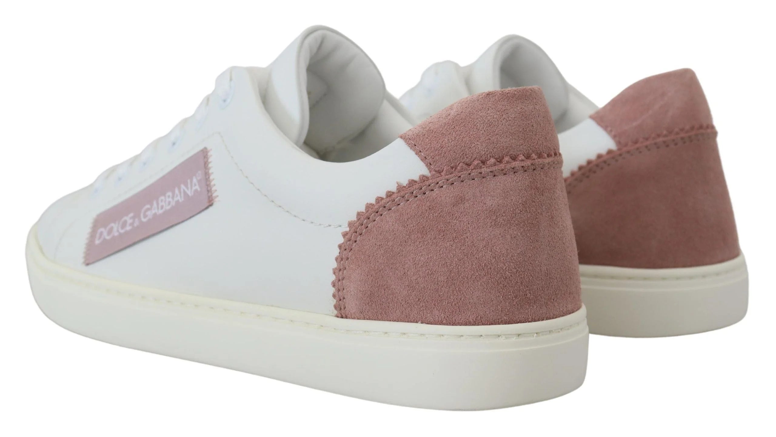 Dolce & Gabbana White Pink Leather Low Top Sneakers Shoes - Sneakers