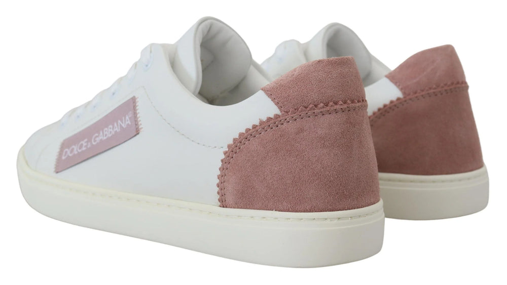 Dolce & Gabbana White Pink Leather Low Top Sneakers Shoes - Sneakers