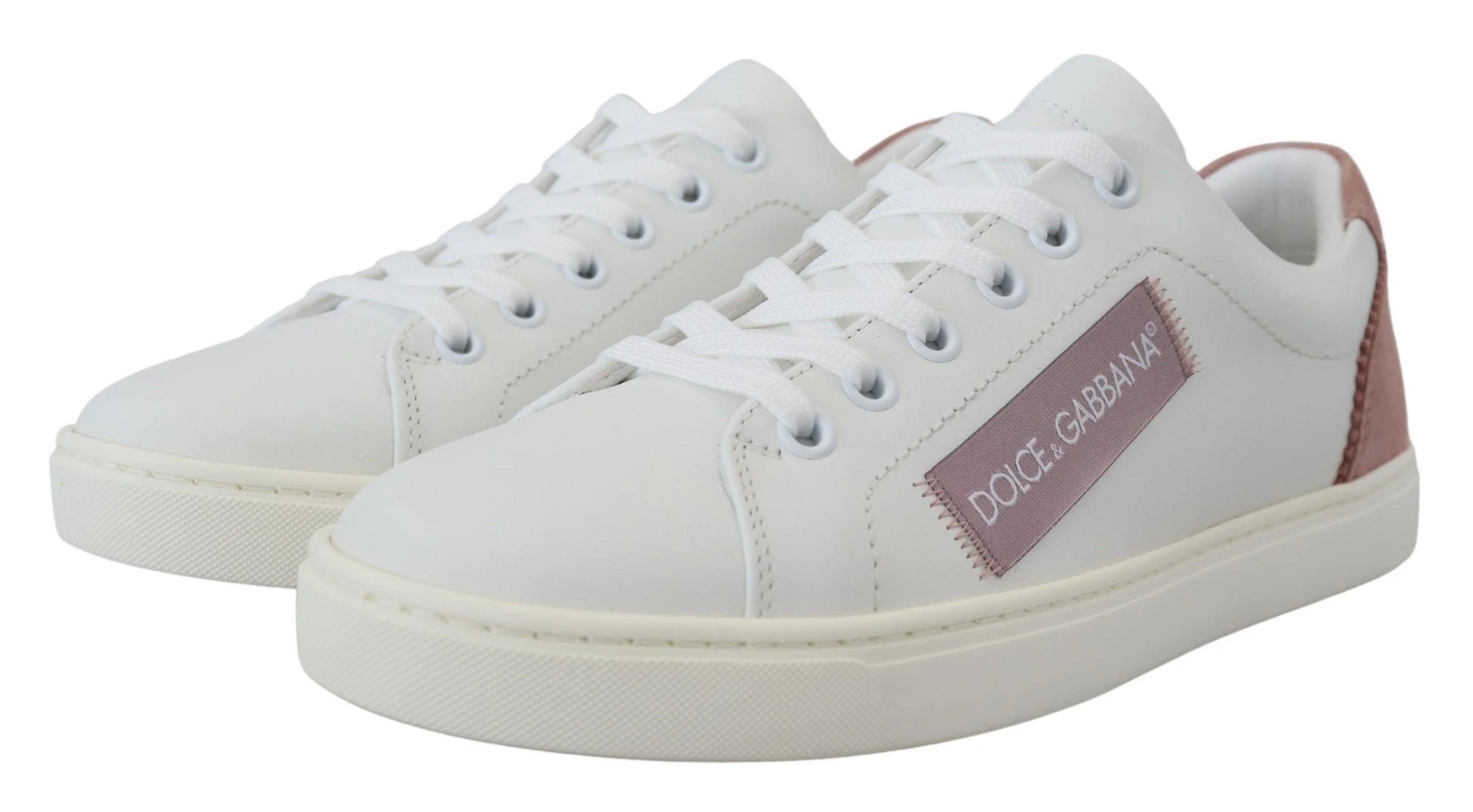 Dolce & Gabbana White Pink Leather Low Top Sneakers Shoes - Sneakers