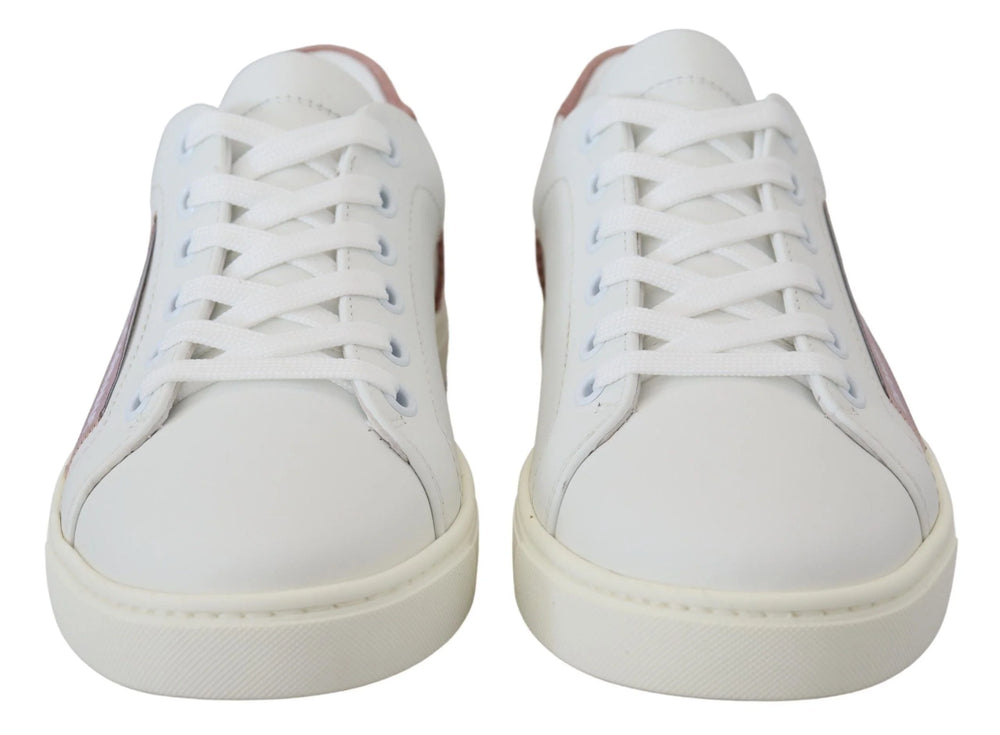 Dolce & Gabbana White Pink Leather Low Top Sneakers Shoes - Sneakers
