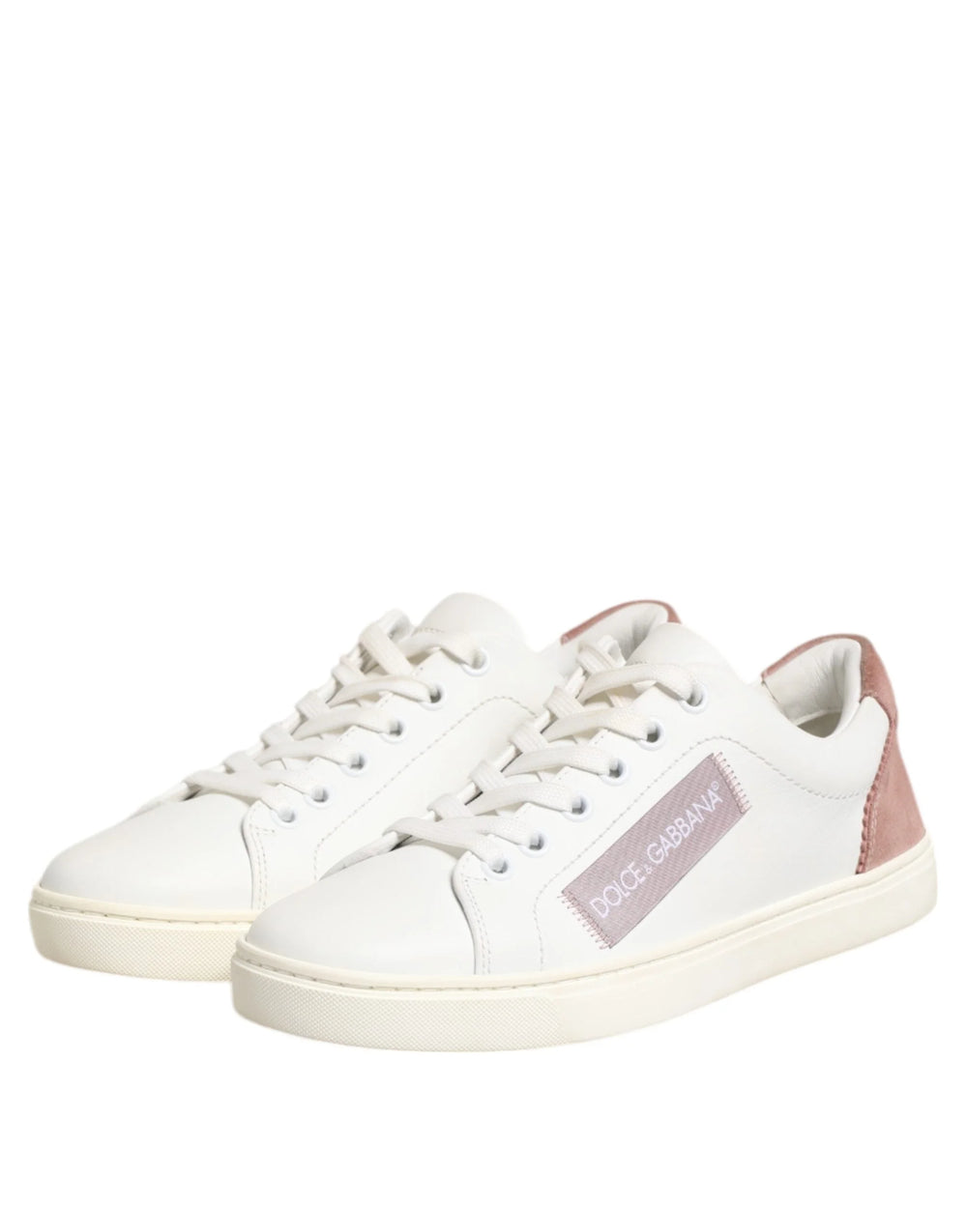 Dolce & Gabbana White Pink Leather Low Top Sneakers Shoes - Sneakers