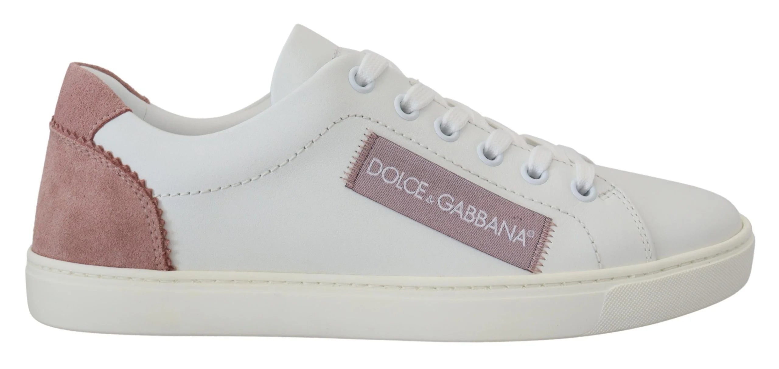 Dolce & Gabbana White Pink Leather Low Top Sneakers Shoes - Sneakers