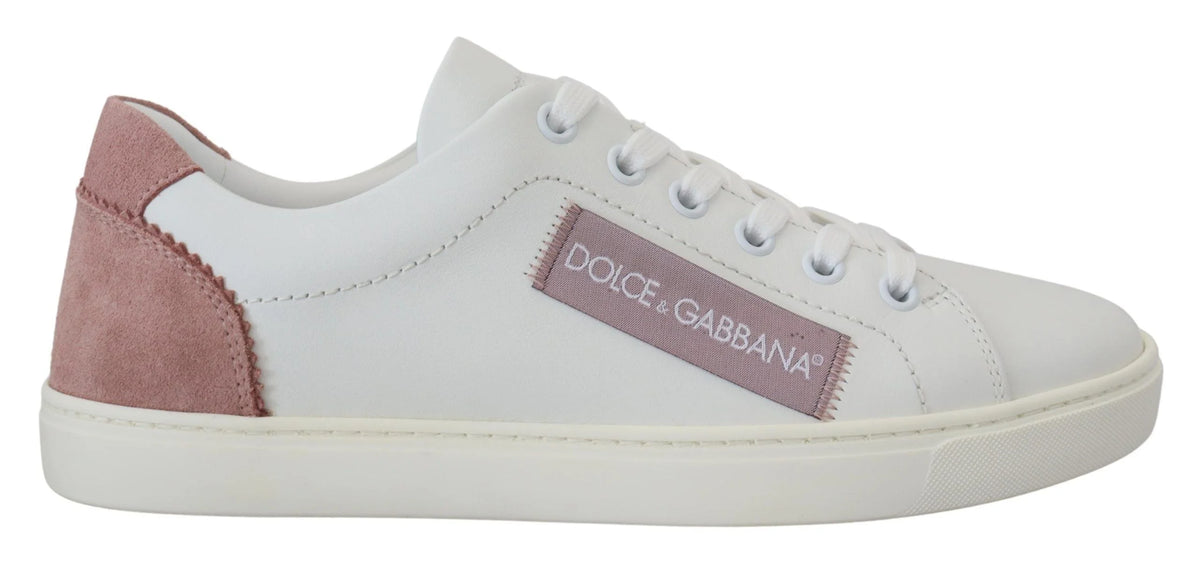 Dolce & Gabbana White Pink Leather Low Top Sneakers Shoes - Sneakers