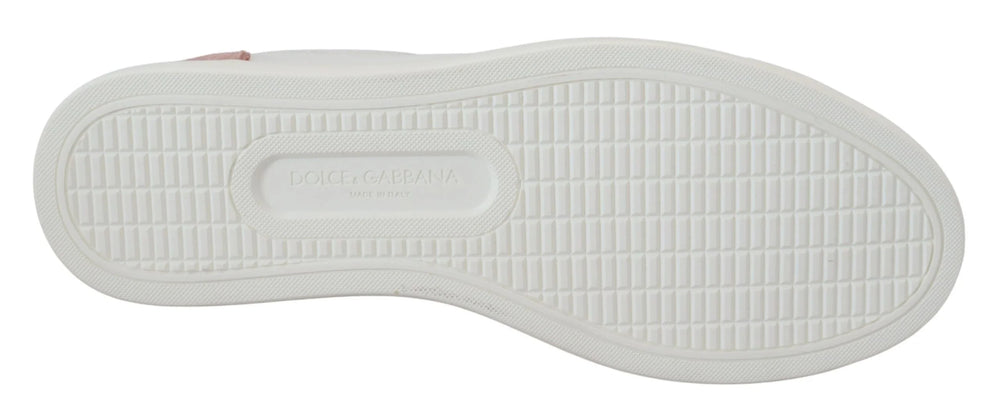 Dolce & Gabbana White Pink Leather Low Top Sneakers Shoes - Sneakers