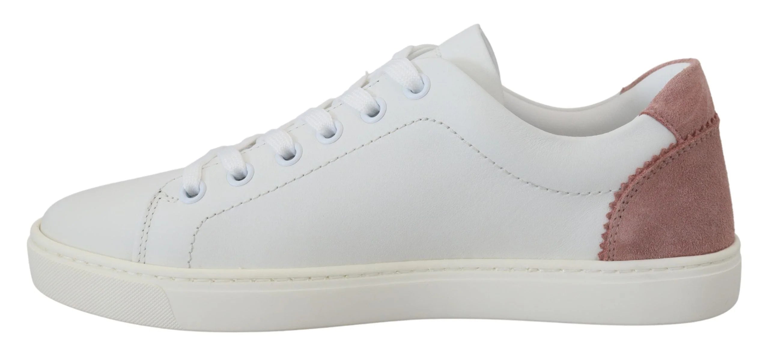 Dolce & Gabbana White Pink Leather Low Top Sneakers Shoes - Sneakers