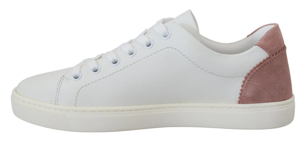 Dolce & Gabbana White Pink Leather Low Top Sneakers Shoes - Sneakers