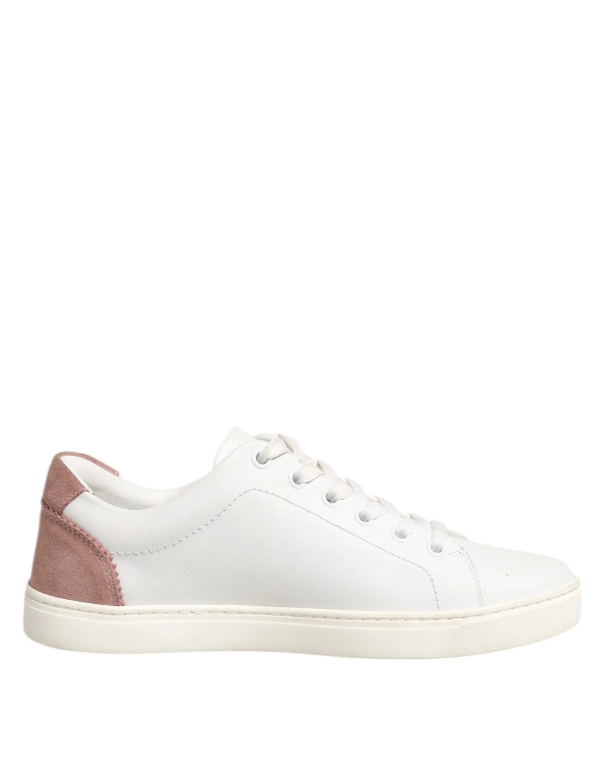 Dolce & Gabbana White Pink Leather Low Top Sneakers Shoes - Sneakers