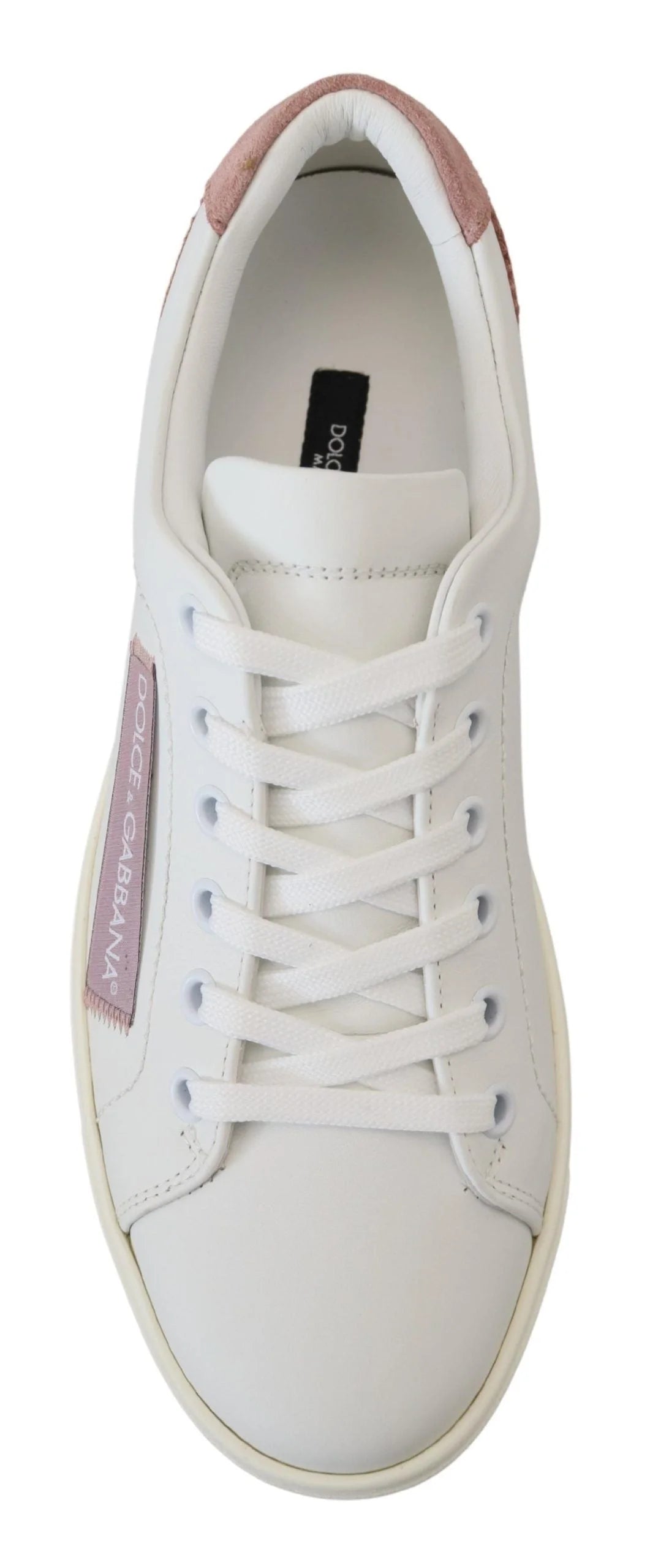 Dolce & Gabbana White Pink Leather Low Top Sneakers Shoes - Sneakers