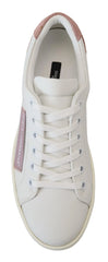 Dolce & Gabbana White Pink Leather Low Top Sneakers Shoes - Sneakers