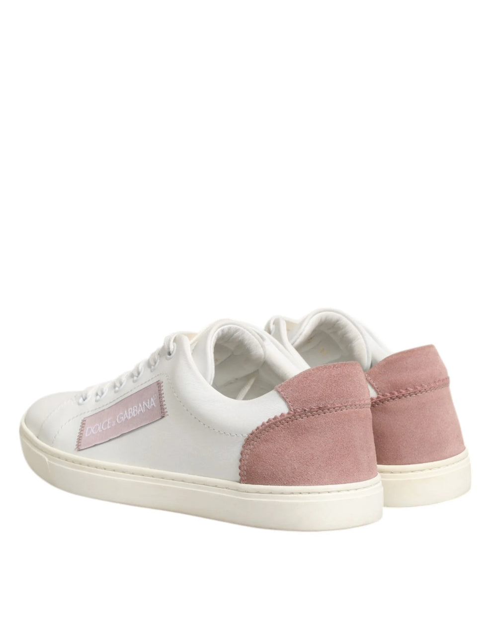 Dolce & Gabbana White Pink Leather Low Top Sneakers Shoes - Sneakers