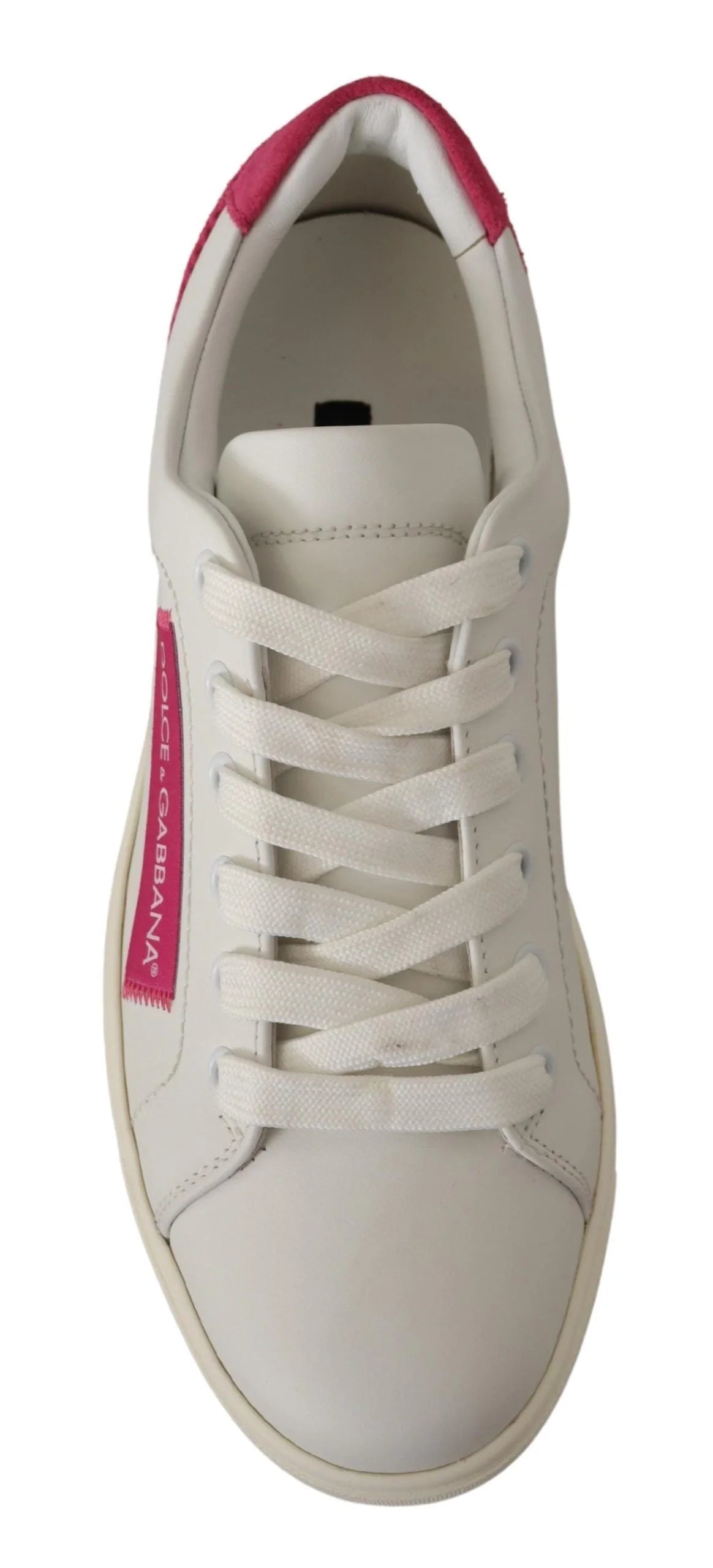 Dolce & Gabbana White Pink Leather Low Top Sneakers Womens Shoes - Sneakers