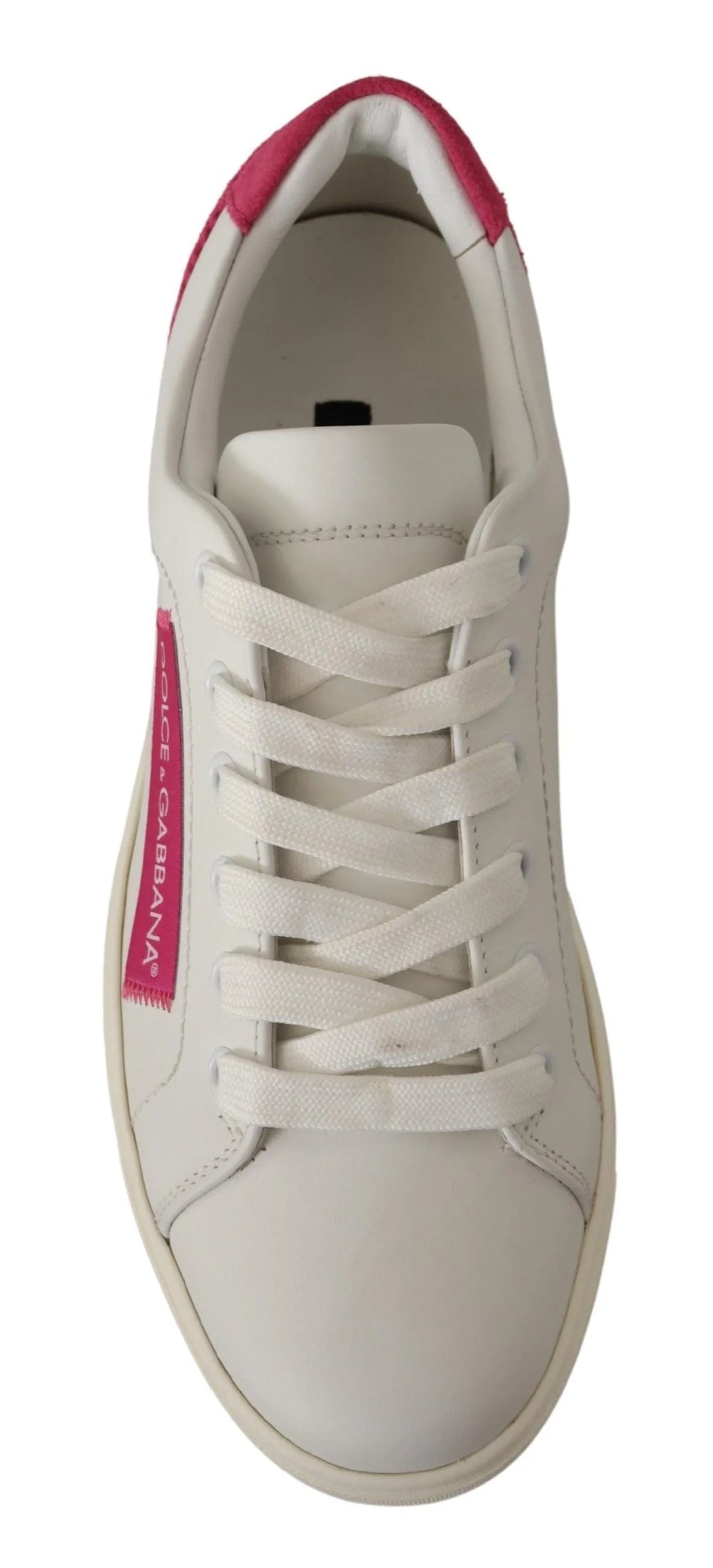 Dolce & Gabbana White Pink Leather Low Top Sneakers Womens Shoes - Sneakers