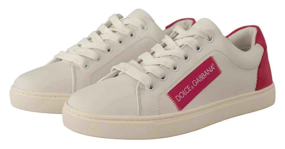 Dolce & Gabbana White Pink Leather Low Top Sneakers Womens Shoes - Sneakers