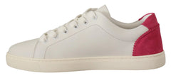 Dolce & Gabbana White Pink Leather Low Top Sneakers Womens Shoes - Sneakers