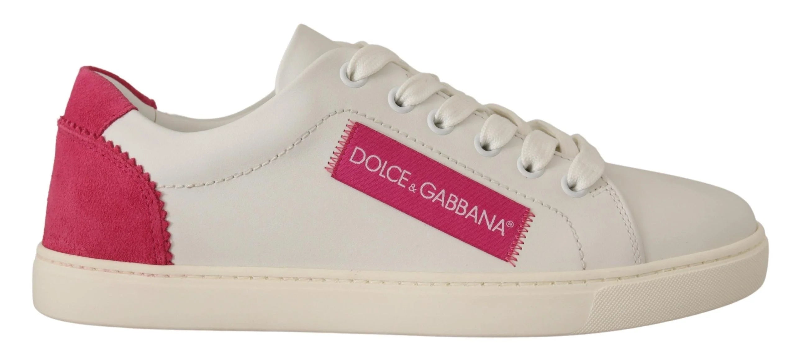 Dolce & Gabbana White Pink Leather Low Top Sneakers Womens Shoes - Sneakers