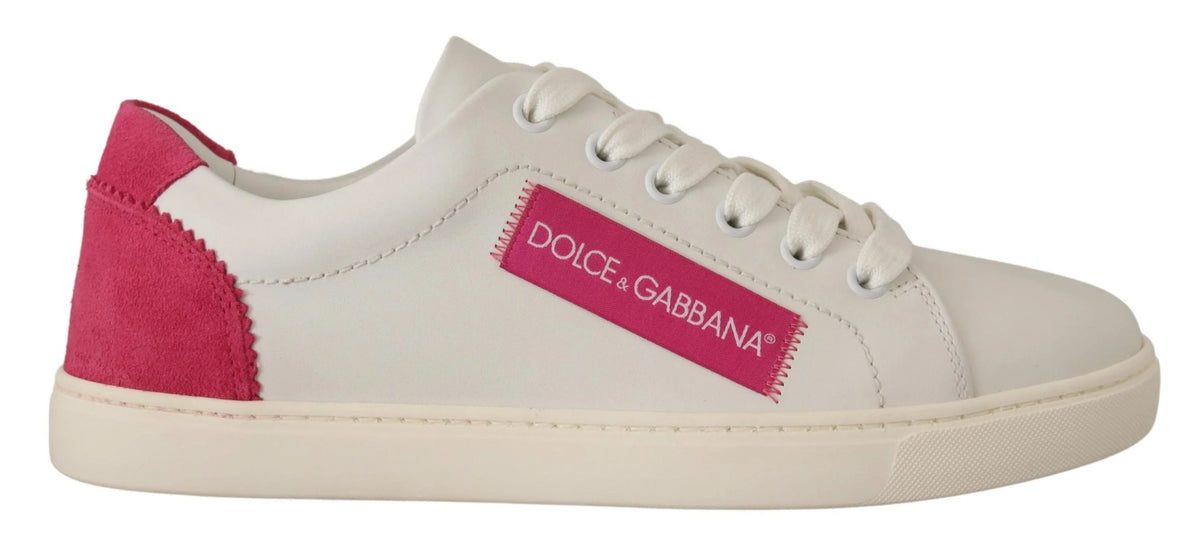 Dolce & Gabbana White Pink Leather Low Top Sneakers Womens Shoes - Sneakers