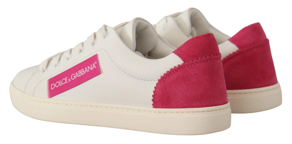 Dolce & Gabbana White Pink Leather Low Top Sneakers Womens Shoes - Sneakers