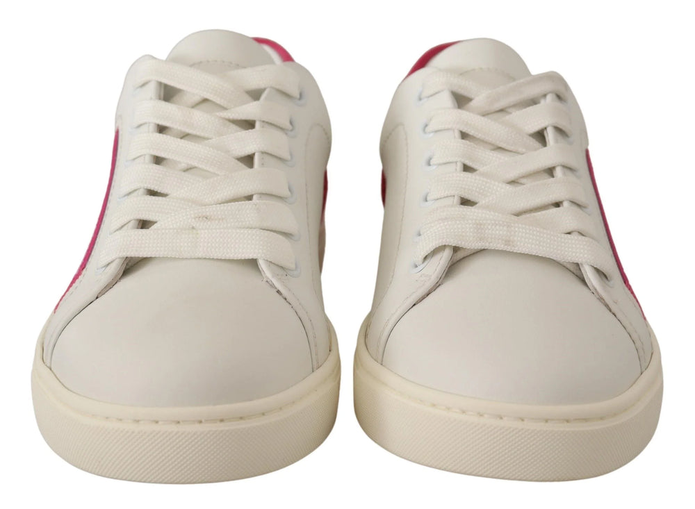Dolce & Gabbana White Pink Leather Low Top Sneakers Womens Shoes - Sneakers