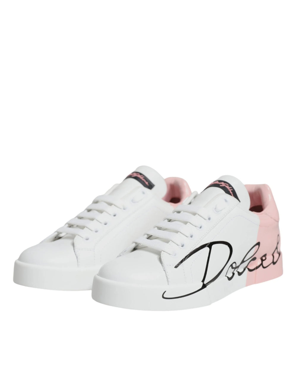 Dolce & Gabbana White Pink Portofino Low Top Sneakers Shoes - EU35/US4.5 - Sneakers