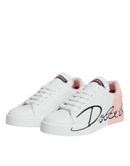 Dolce & Gabbana White Pink Portofino Low Top Sneakers Shoes - EU35/US4.5 - Sneakers