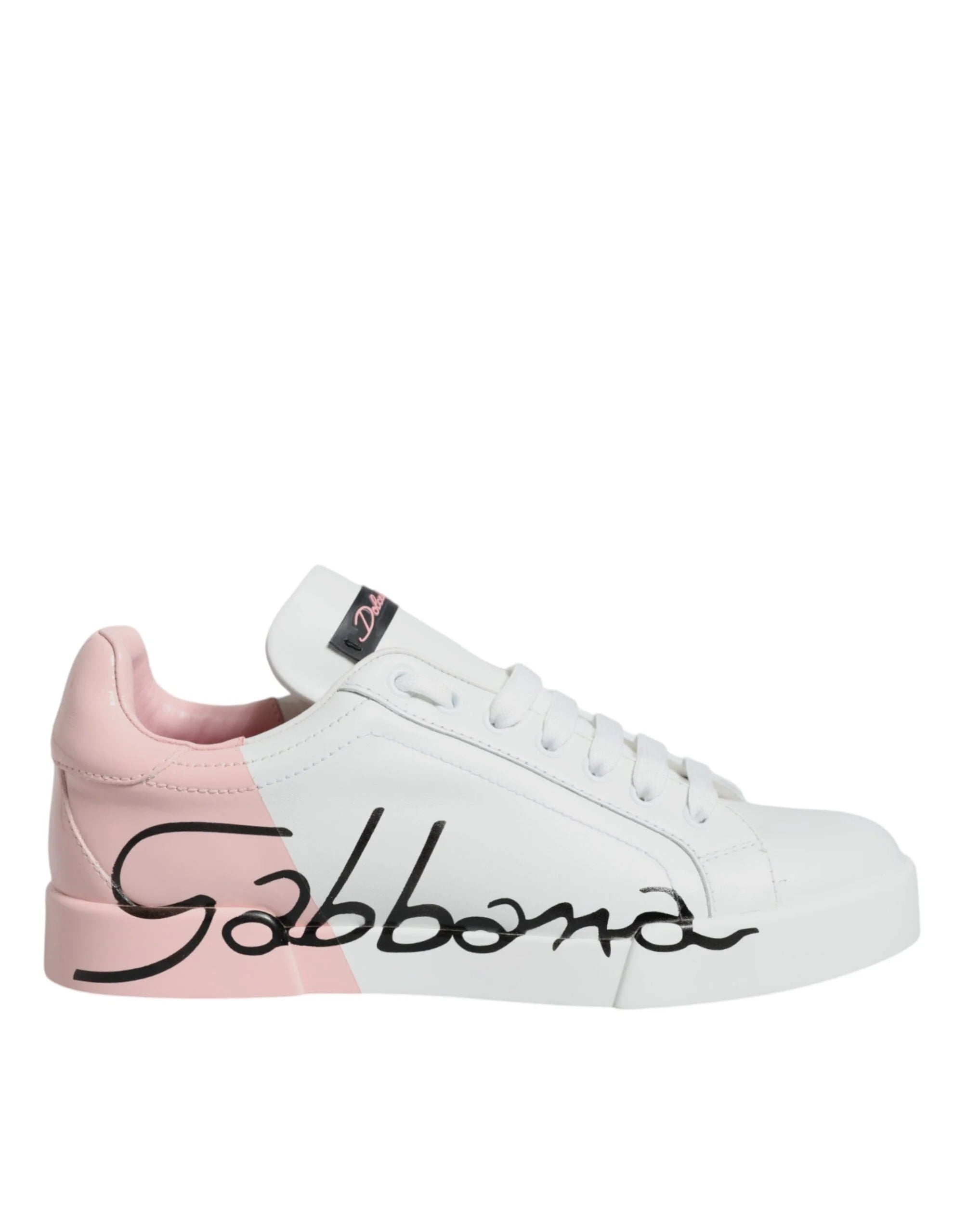 Dolce & Gabbana White Pink Portofino Low Top Sneakers Shoes - EU35/US4.5 - Sneakers