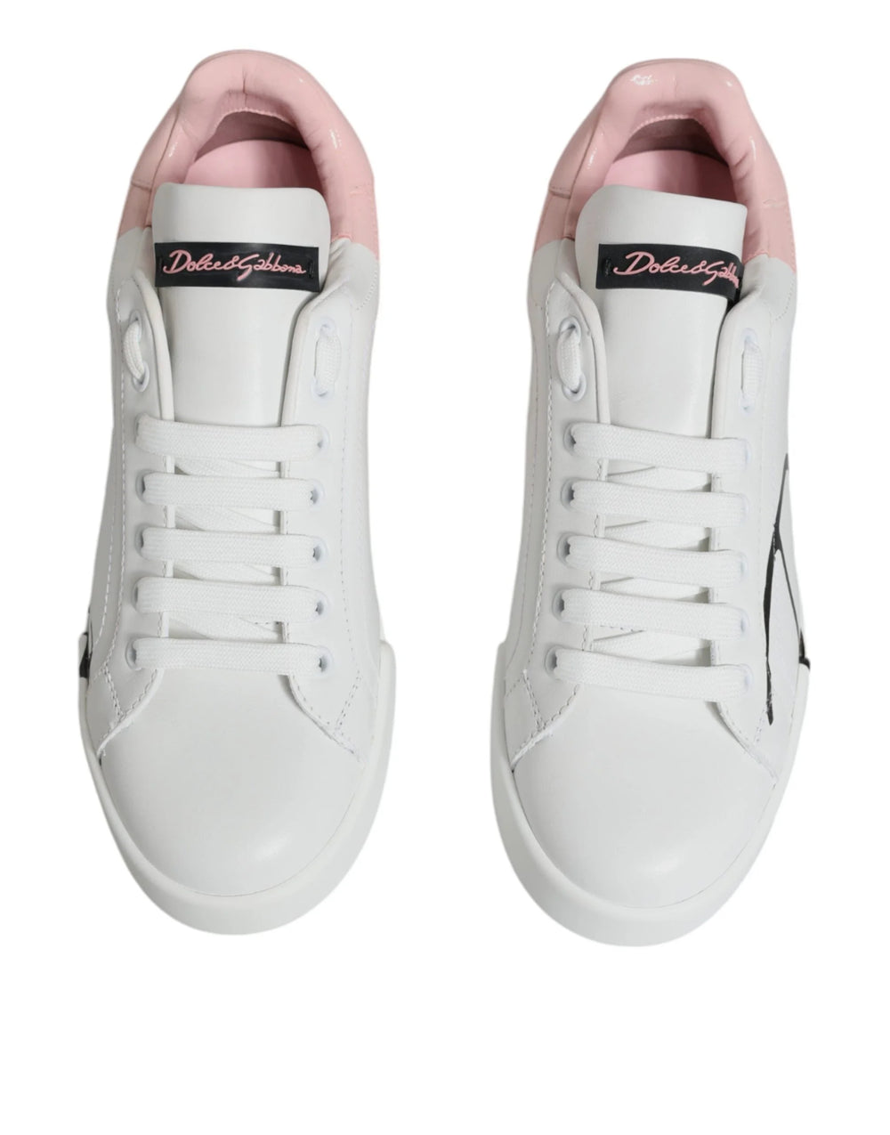 Dolce & Gabbana White Pink Portofino Low Top Sneakers Shoes - EU35/US4.5 - Sneakers