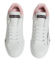 Dolce & Gabbana White Pink Portofino Low Top Sneakers Shoes - EU35/US4.5 - Sneakers