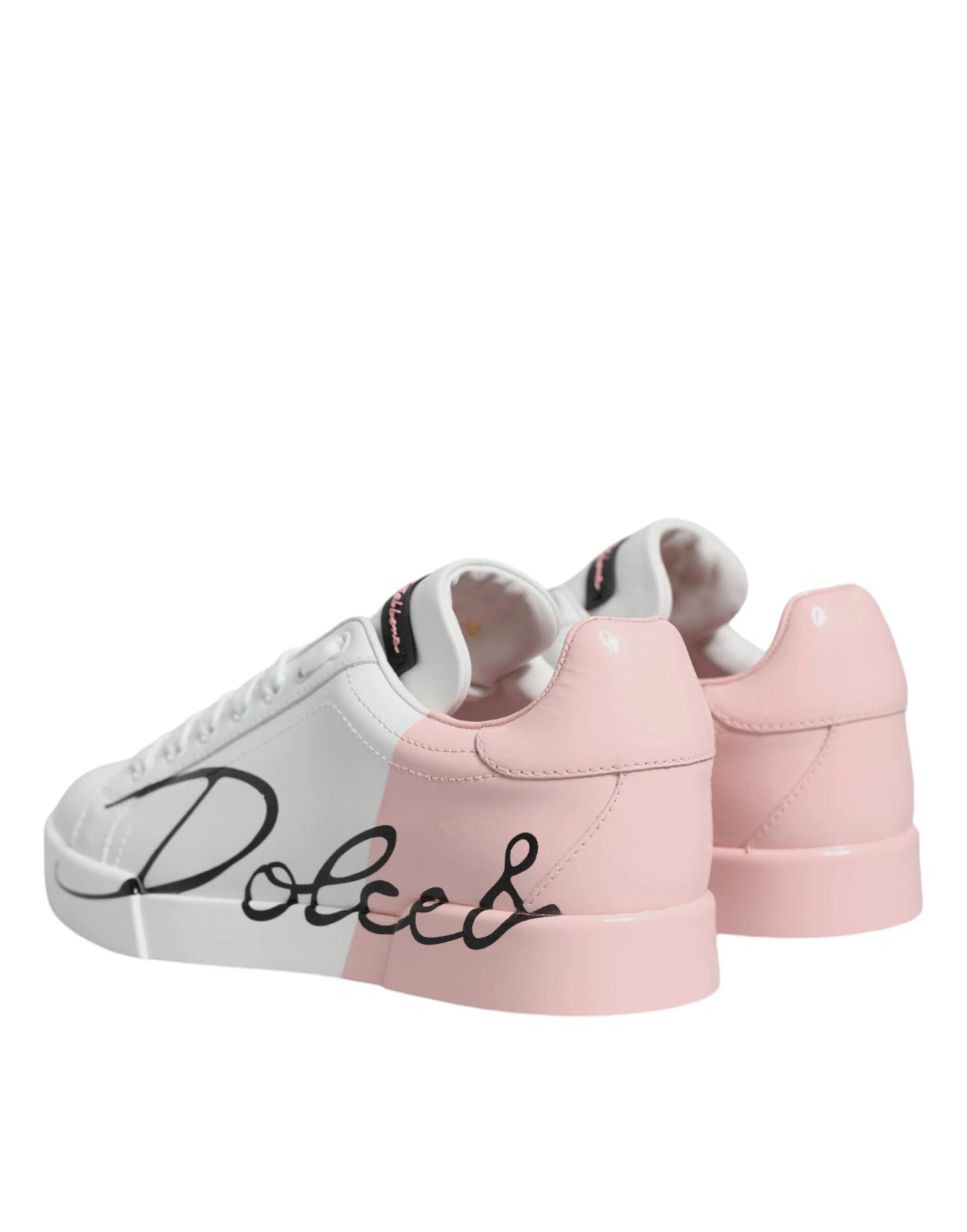 Dolce & Gabbana White Pink Portofino Low Top Sneakers Shoes - EU35/US4.5 - Sneakers