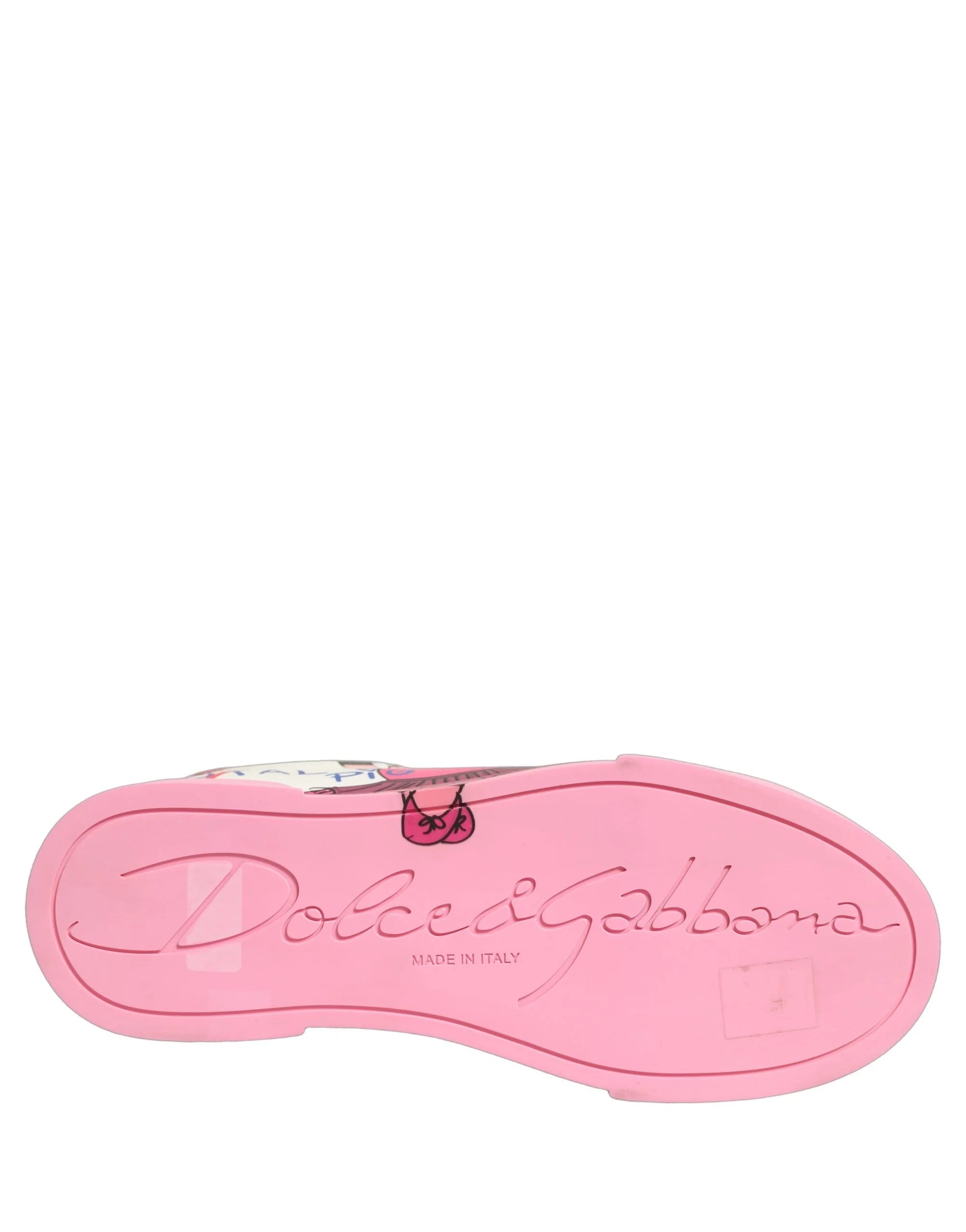Angled view of the Dolce & Gabbana Portofino sneakers showcasing the playful design and refined silhouette.