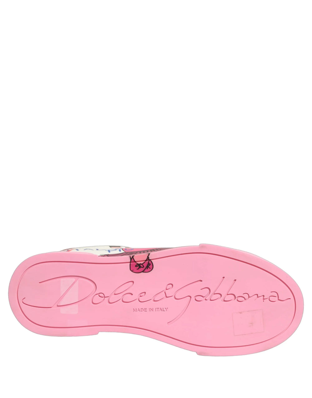 Angled view of the Dolce & Gabbana Portofino sneakers showcasing the playful design and refined silhouette.