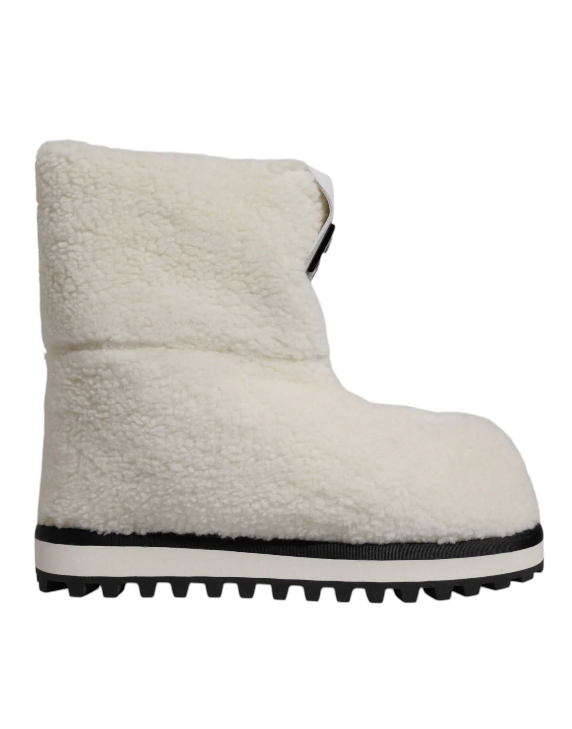Dolce & Gabbana White Plush Logo Padded Mid Calf Boots Shoes - EU44/US11 - Boots